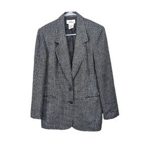 Worthington Women's Size 8 Blazer Jacket Black Gray Tweed Wool Blend Career